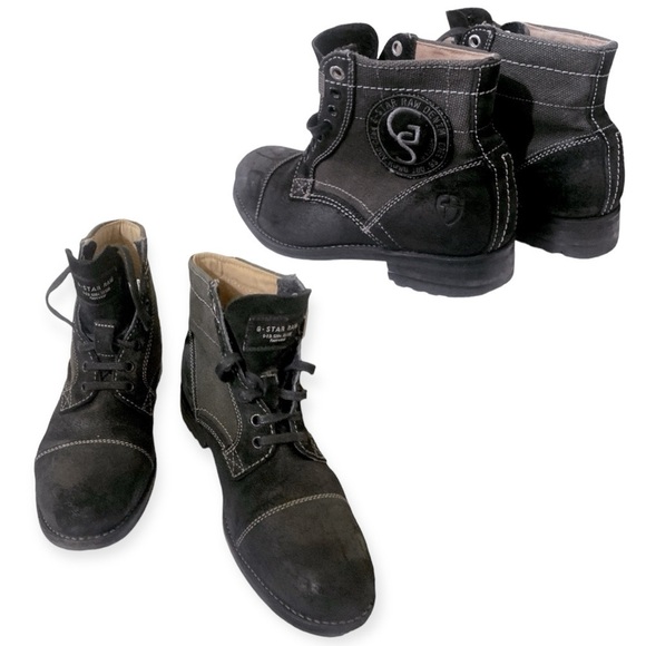 G-STAR RAW Denim & Suede Leather Tie-Up Boots Mens 7 Black Style GS11036…Grunge - Picture 1 of 13